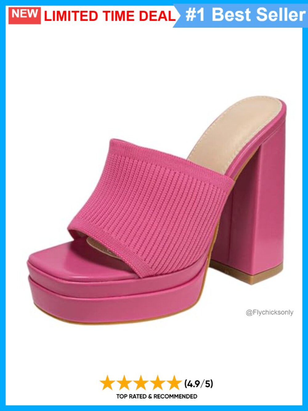 Womens Stretch Knit Platform Chunky Heel Square Open Toe Block Heeled Slip On
